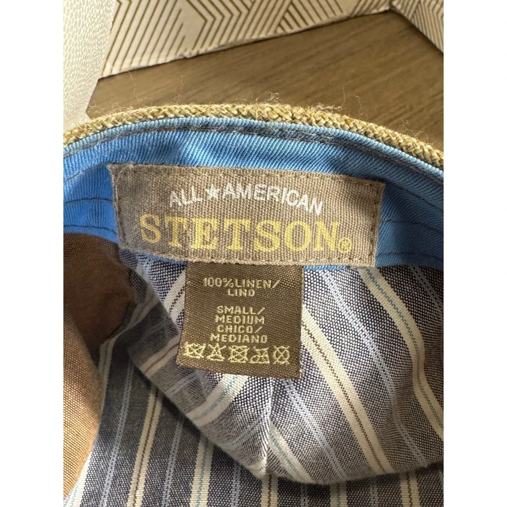 Stetson All American Tan Linen Flat Cap Ivy Driving Hat Mens Small Medium